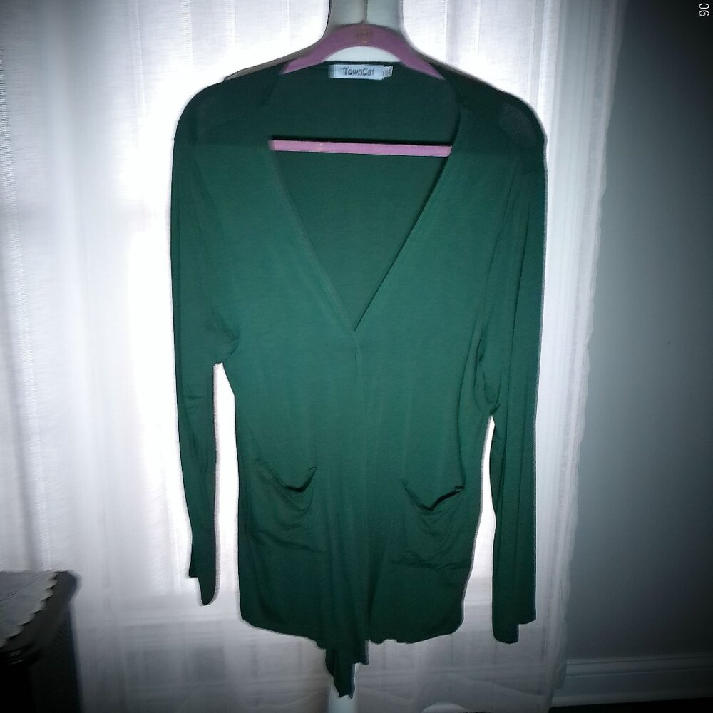 TOWNCAT Long Sleeve Open Front Cardigan (No Button) Dark Green Sweater XL